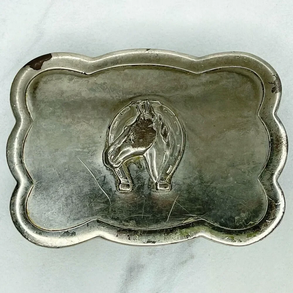 Vintage Silver Tone Horse Head Horseshoe Western Belt Buckle Equestrian ✨